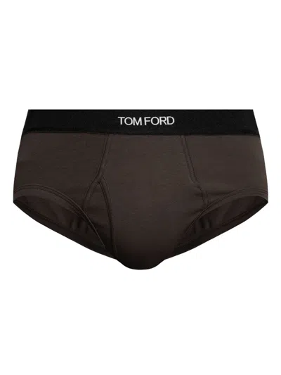 Tom Ford Logo-print Briefs In Brown