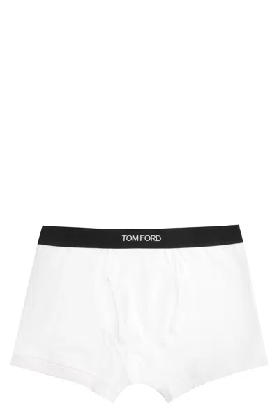 Tom Ford Logo Print Cotton Trunks In White
