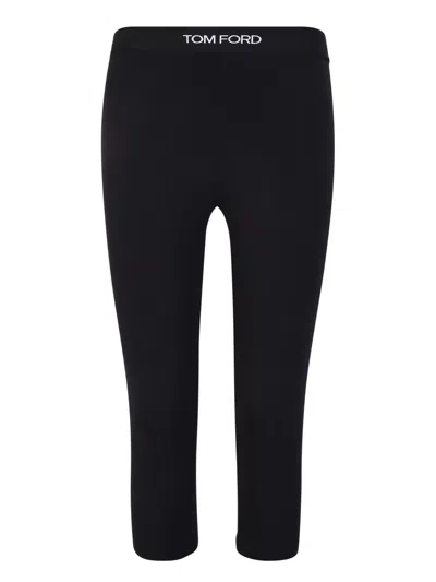 TOM FORD LOGO PRINT CROPPED LEGGINS BLACK