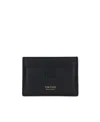 Tom Ford Black T Line Card-holder With Gold-colored Embossed Logo In Grainy Leather Man In Black