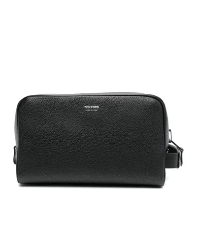 Tom Ford Logo-print Leather Wash Bag In Black