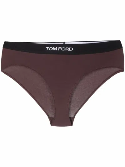 Tom Ford Logo-print Modal Briefs In Brown