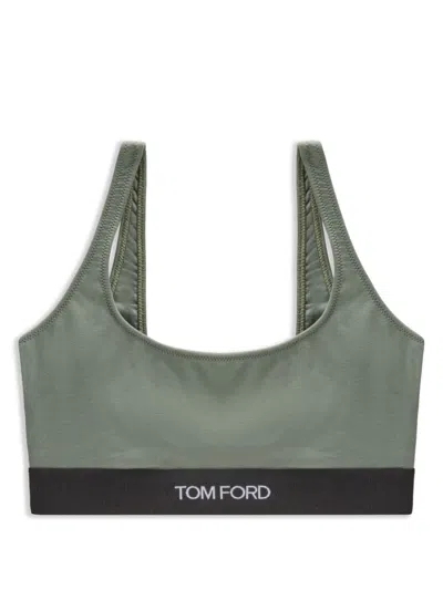 Tom Ford Logo-print Scoop-neck Bra In Green