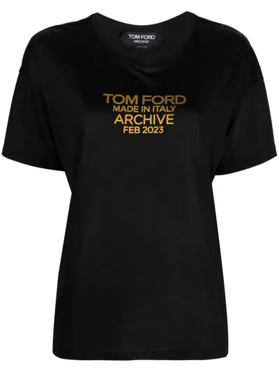 Tom Ford Silk T-shirt With Bold Logo Print In Black