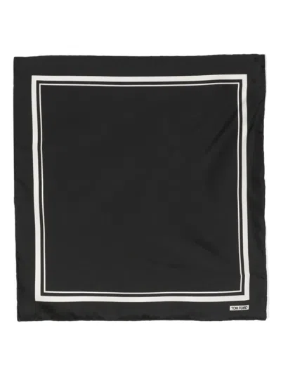 Tom Ford Logo-print Striped Silk Scarf In Black