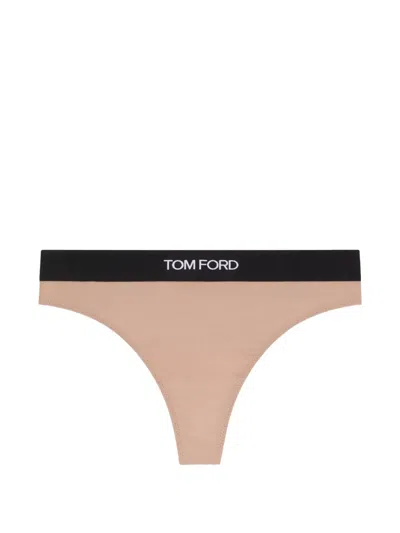 Tom Ford Logo-print Thong In Pink