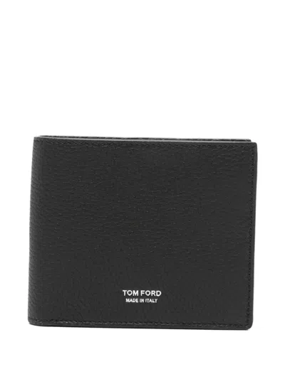 Tom Ford Soft Grain Leather T Line Classic Bifold Wallet W Coin Slot In Black