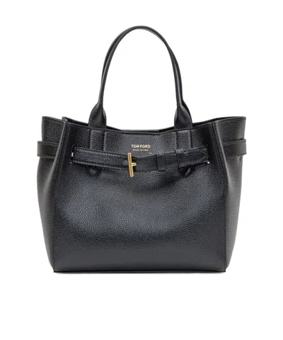 Tom Ford Logo Printed Belted-detail Tote Bag In Black