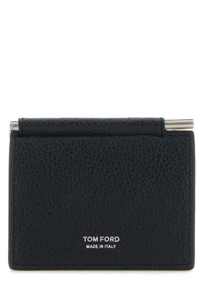 Tom Ford Logo Printed Bifold Wallet In Blue