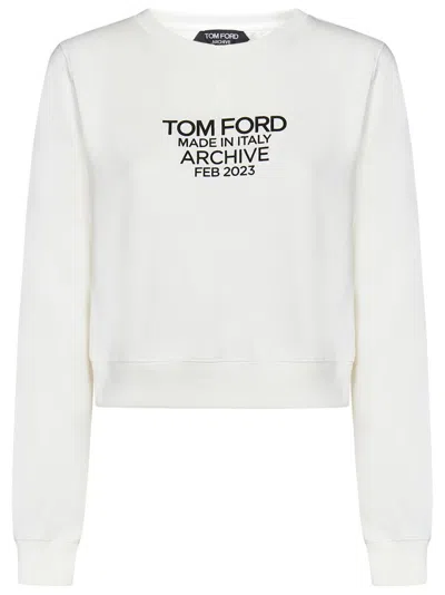 Tom Ford Logo Printed Crewneck Sweatshirt In White