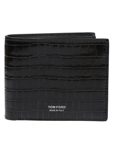 Tom Ford Logo Printed Embossed Bifold Wallet In Black