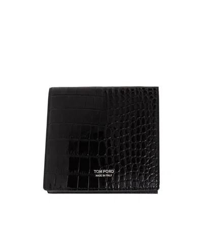 Tom Ford Logo Printed Embossed Wallet In Black