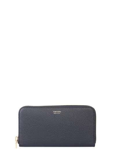 Tom Ford Logo Printed Zipped Wallet In Blue