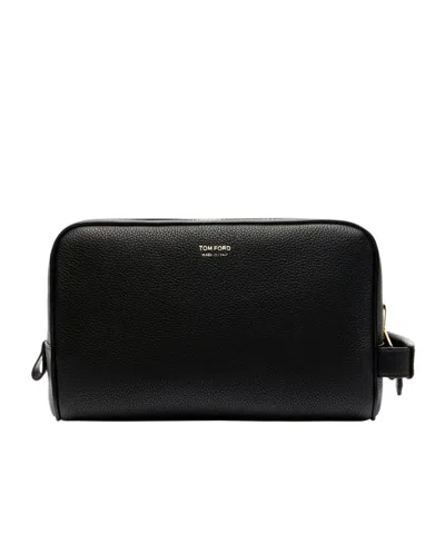 Tom Ford Logo Printed Zipped Wash Bag In Black