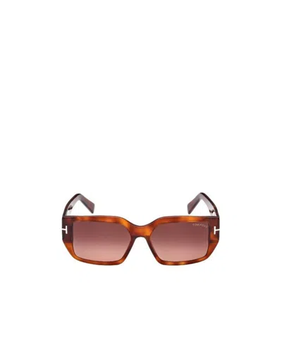 Tom Ford Logo Rectangular Frame Sunglasses In Brown