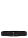 Tom Ford Shiny Smooth Calf Reversible T Belt 40 Mm In Black