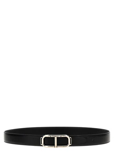 Tom Ford Adjustable Logo Reversible Belt With Metal Buckle In Black