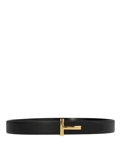 Tom Ford Calfskin Textured Leather Adjustable Belt In Black