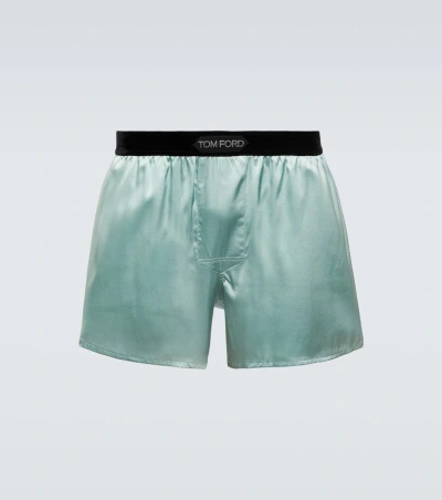 Tom Ford Logo Silk-blend Boxers In Green