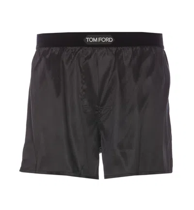 Tom Ford Logo Silk Boxer In Black