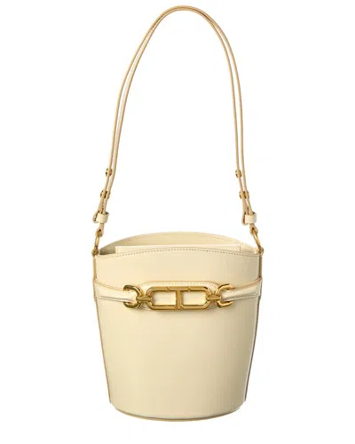 Tom Ford Logo Small Leather Bucket Bag In Beige