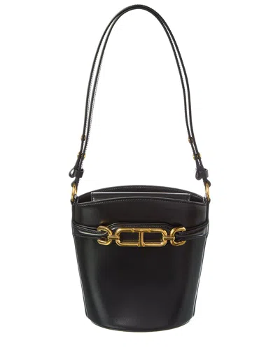 Tom Ford Logo Small Leather Bucket Bag In Black