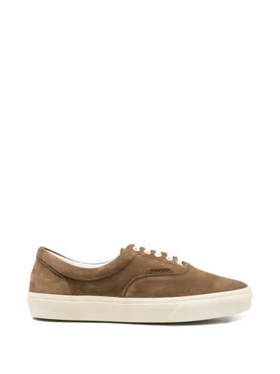 Tom Ford Jude Sneaker Low Top Suede Sole Branding In Brown