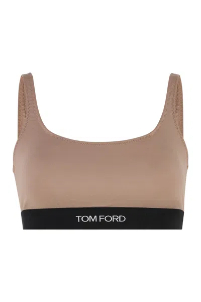 Tom Ford Logo Sporty Tank-top In Brown