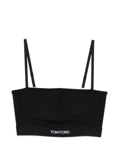 Tom Ford Logo-band Square-neck Bra In Black