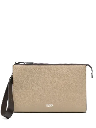 Tom Ford Logo-stamp Clutch Bag In Neutrals