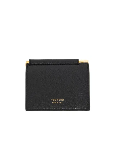 Tom Ford Logo-stamp Grained-leather Wallet In Black