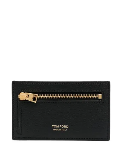 Tom Ford Logo-stamp Leather Card Holder In Black