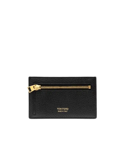 Tom Ford Logo-stamp Leather Card Holder In Black