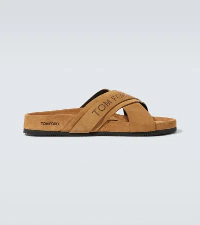 Tom Ford Logo Suede Sandals In Brown