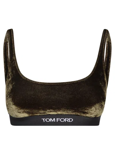 Tom Ford Logo-trim Velvet Bra In Green
