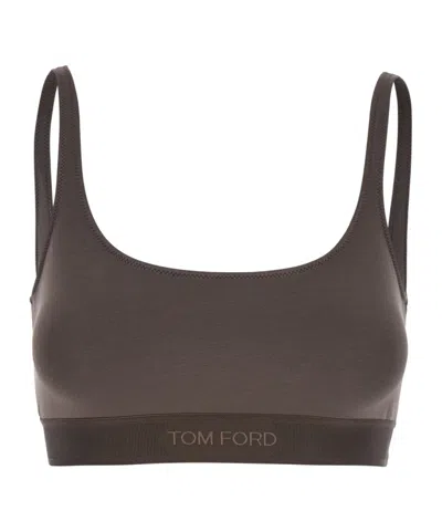 Tom Ford Logo Underband Bralette Bra In Gray