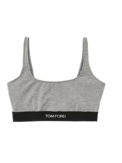 Tom Ford Logo Underband Scoop-neck Bra In Gray