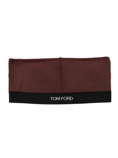 Tom Ford Logo Underband Strapless Bra In Brown