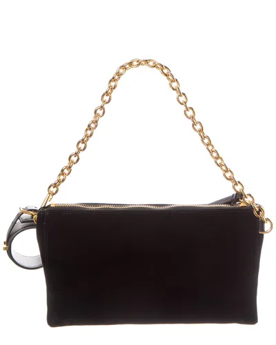 Tom Ford Logo Velvet & Leather Clutch In Black