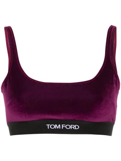 Tom Ford Logo Velvet Bralette In Violet