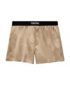 Tom Ford Velvet-trimmed Stretch-silk Satin Boxer Shorts In Nude