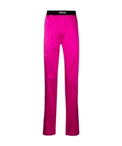 TOM FORD TOM FORD LOGO WAISTBAND SATIN PAJAMA TROUSERS