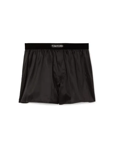 Tom Ford Logo Waist Solid Color Swimming Trunks In Black