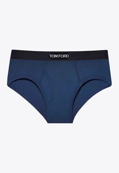 Tom Ford Logo-waistband Boxer In Blue