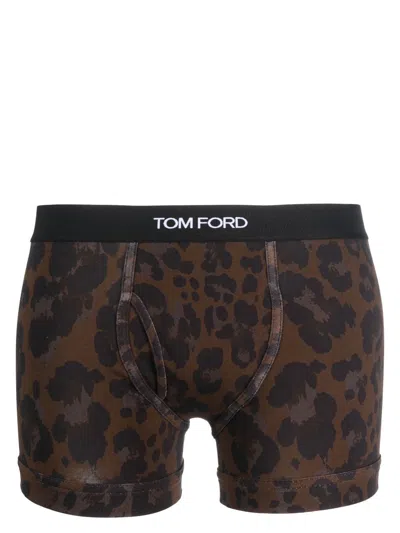 Tom Ford Logo Waistband Boxer Briefs In Brown