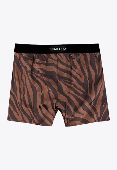 Tom Ford Logo-waistband Boxer In Brown