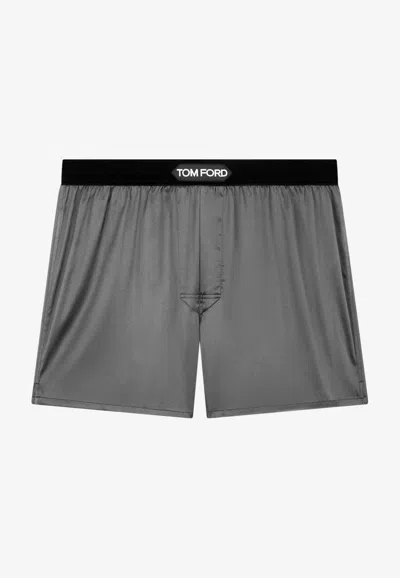 Tom Ford Logo Waistband Boxer Shorts In Gray