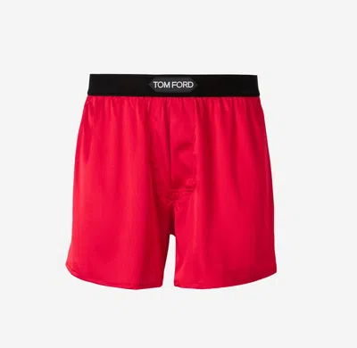 Tom Ford Logo Waistband Boxer Shorts In Red