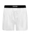 Tom Ford Velvet-trimmed Stretch-silk Satin Boxer Shorts In White