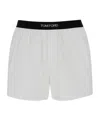 Tom Ford Velvet-trimmed Stretch-silk Satin Boxer Shorts In White
